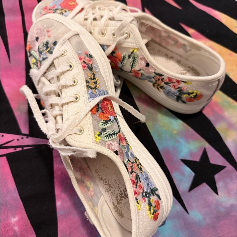Keds White Floral Embroidered Athletic Shoes